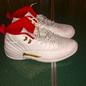 Size 14 Jordan 12 red and gold fiba
